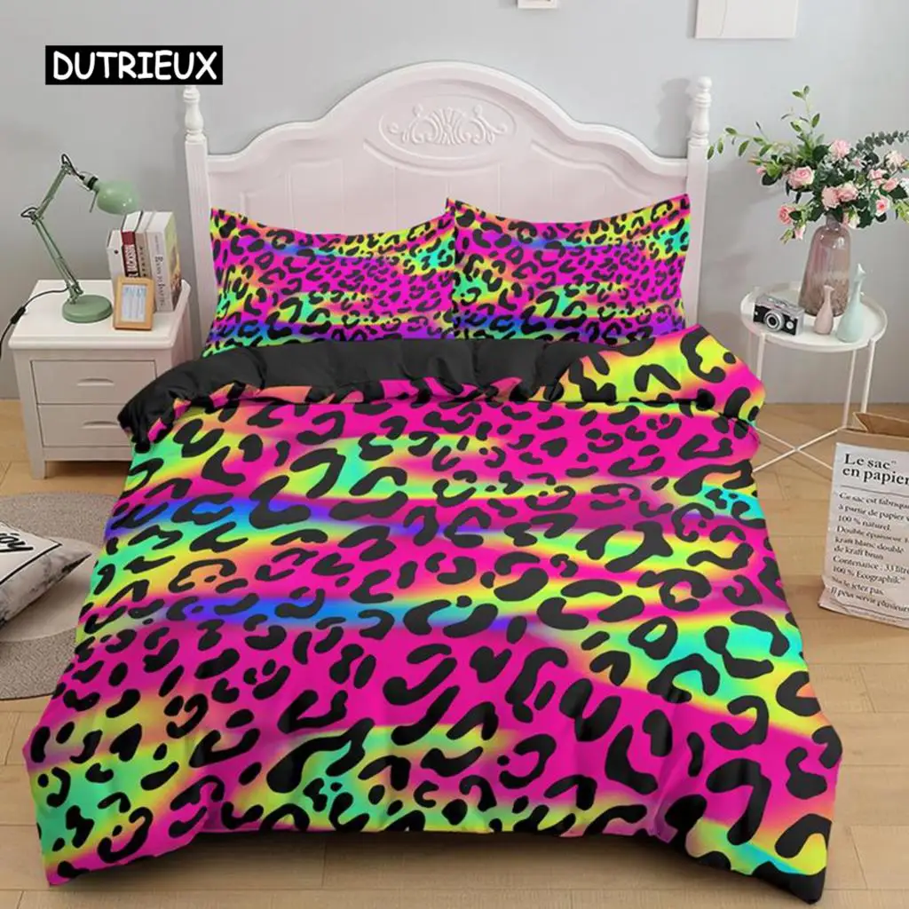 

Luxury Leopard Print Bedding Sets Duvet Cover Twin Full Queen King Size Bed Soft Polyester Bedclothes for Kids Girls Women Gift