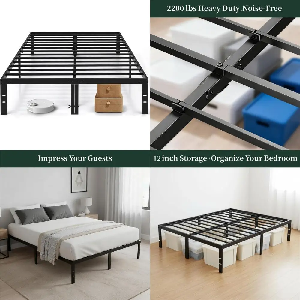 

Металлическая кровать Queen Size 14 с металлической платформой и стальной решеткой, не требует пружинного блока, простая сборка, место для хранения вещей