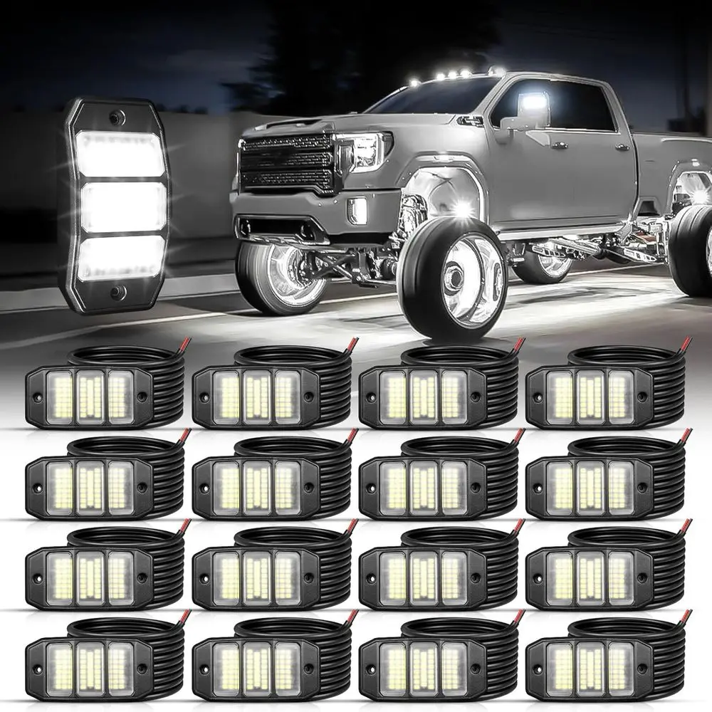 

16PCS White Rock Lights, Super Bright e White 6000K Rock Lights or Trucks,72 SMD LED Chips Each Light,/9.84T Extension Wires,Wat