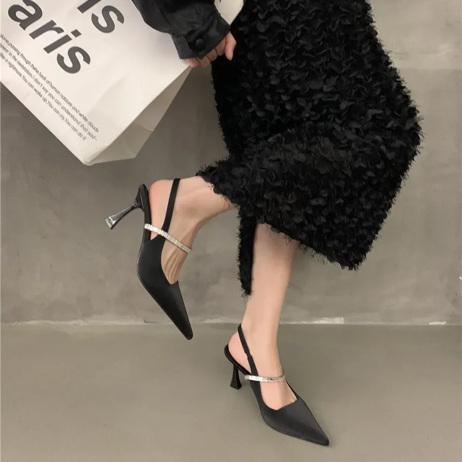 Small Fragrant Sandals with Skirt Black High Heels Evening Style Women's Shoes 2024 Spring and Summer French Mary Jane Shoes