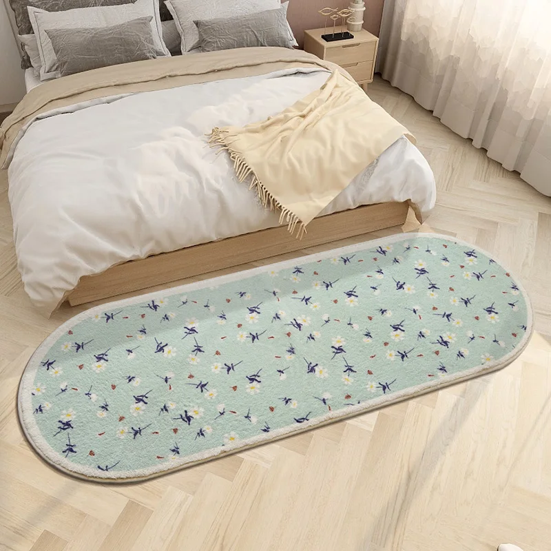 

Modern Home Plush Bedside Mat Flower Pattern Girl Bedroom Decor Carpet Oval Lounge Thick Rug Fluffy Soft Carpets for Living Room