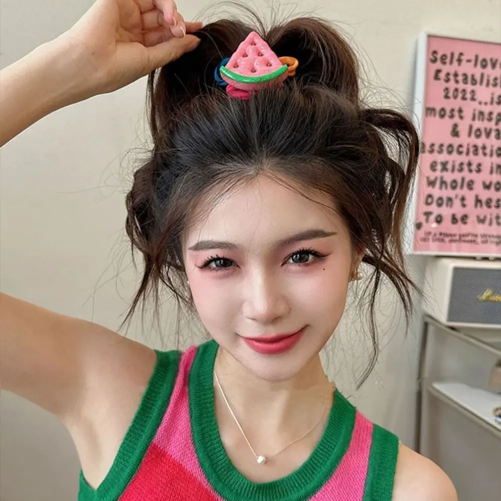 

Pineapple Fruit Hair Rope Korean Style Watermelon Strawberry Ponytail Holder Elastic Hair Band Hair Ring Woven Scrunchies