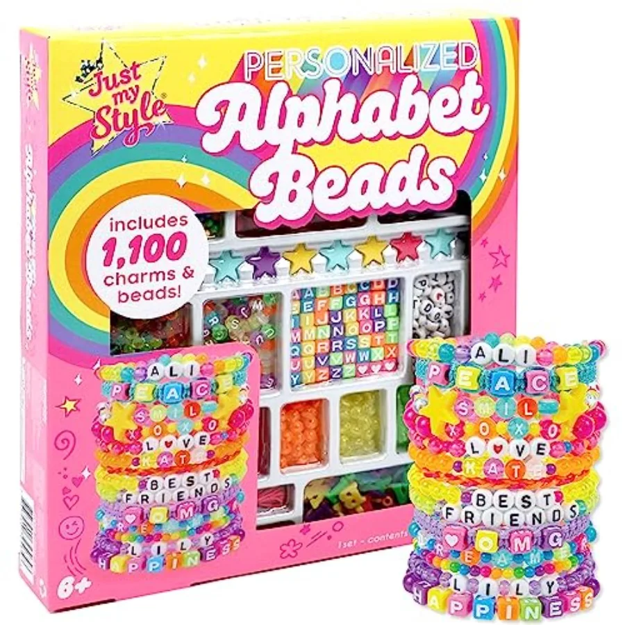 

ABC Beads by Usa, 1000+ Charms and Beads, Alphabet Charms, Accent Seed Star Wax Beading Cord, Satin Cord Key Ring Included, Bri