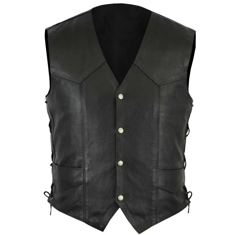 מעיל עור רטרו לגברים - גופיה ללא שרוולים - סגנון דיסיפלינרי - אביר ימי הביניים - מעיל רכיבה - מעיל היפ הופ