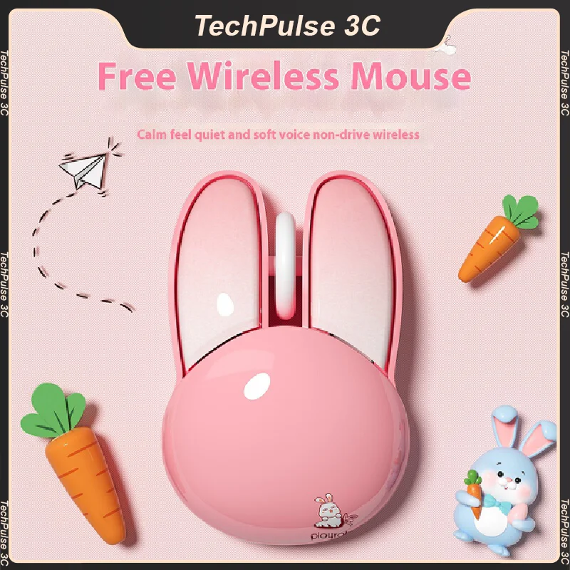 2.4g Wireless Silent Mouse Cute Pink Rabbit Portable Lightweight Ergonomic 1200dpi Computer Usb Mice For Office Laptop Pc Mac