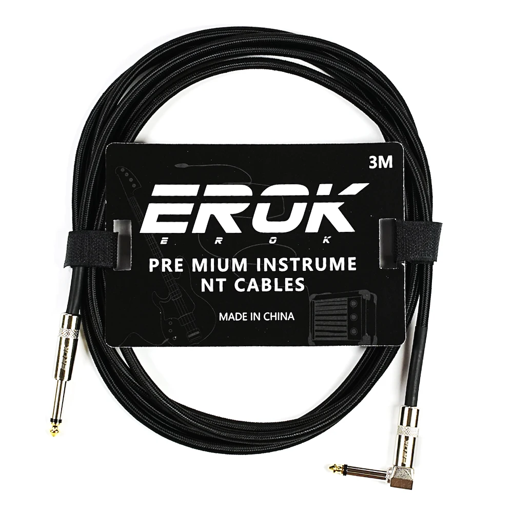 EROK 3M Guitar Cable Noise Reduction Line 6.35mm Male to Male Colorful Braided Line Connect Pedal Instrument Cables Accessories