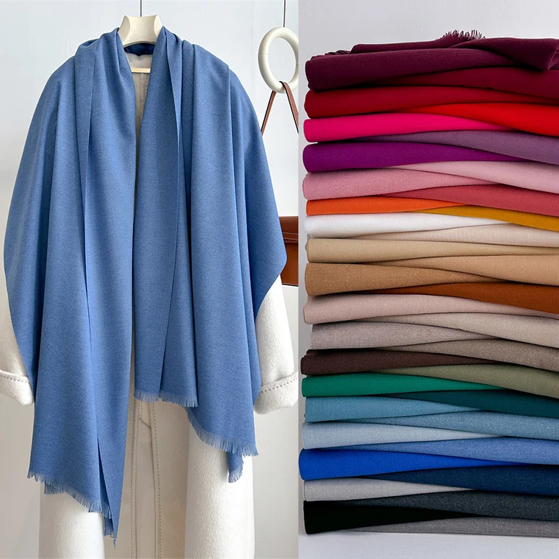 

Зимний шарф, женский роскошный осенне-зимний кашемировый шарф, утолщенная теплая шаль, классический пушистый шарф с кисточками, однотонная мягкая шаль