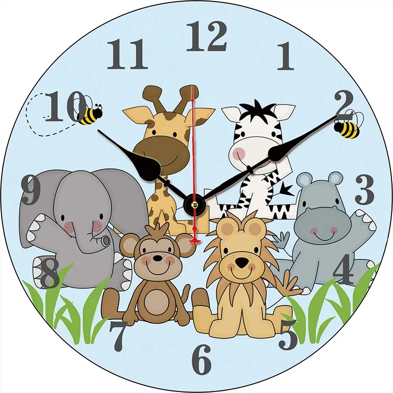 Cartoon Animals Kitchen Round Wall Clock Large Dinning Restaurant Cafe Decorative Wall Clock Silent Non-Ticking Nice For Gift