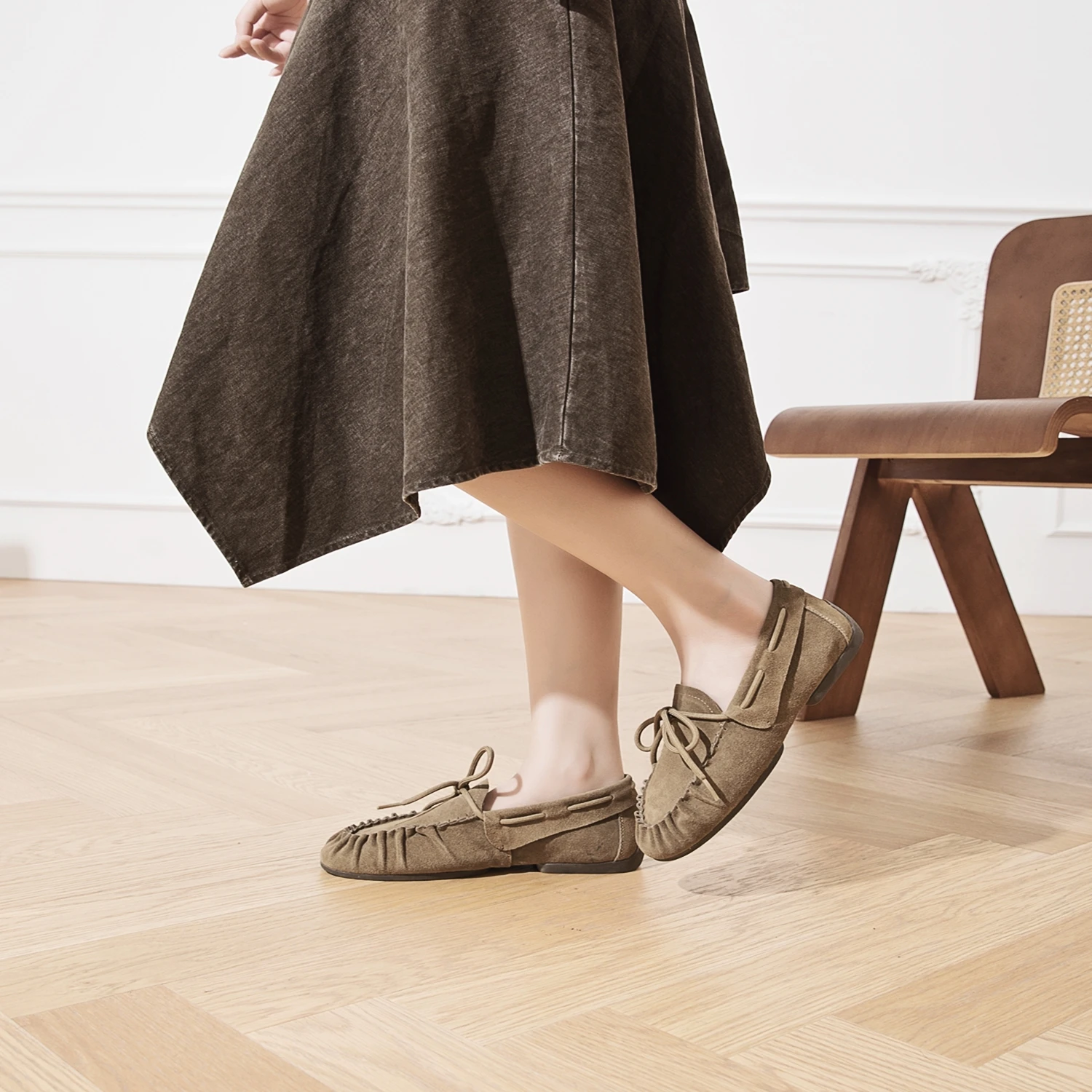 AIYUQI 2026 Neue Damen-Flachschuhe Handgenähte Falten-Loafer in Übergrößen Lässige Lederschuhe für Damen – Detail 5