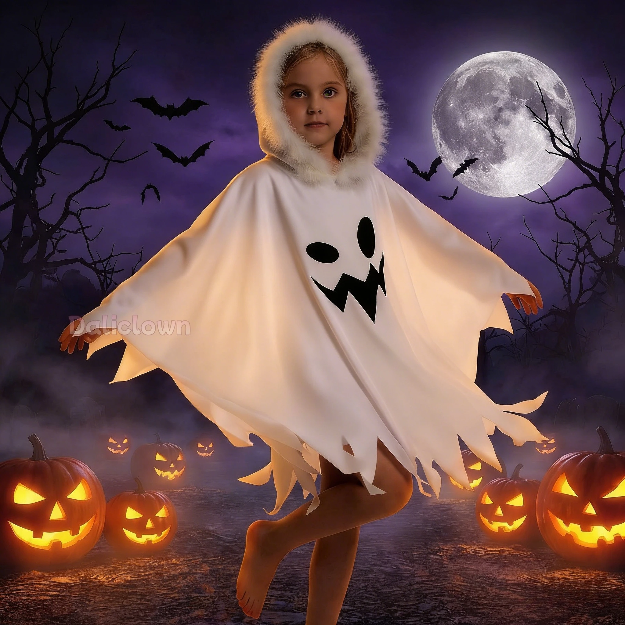 Déguisement Fantôme Enfant MELLIEX - Cape + Tatouage Halloween, Costume Pour Carnaval Et Soirée Déguisée