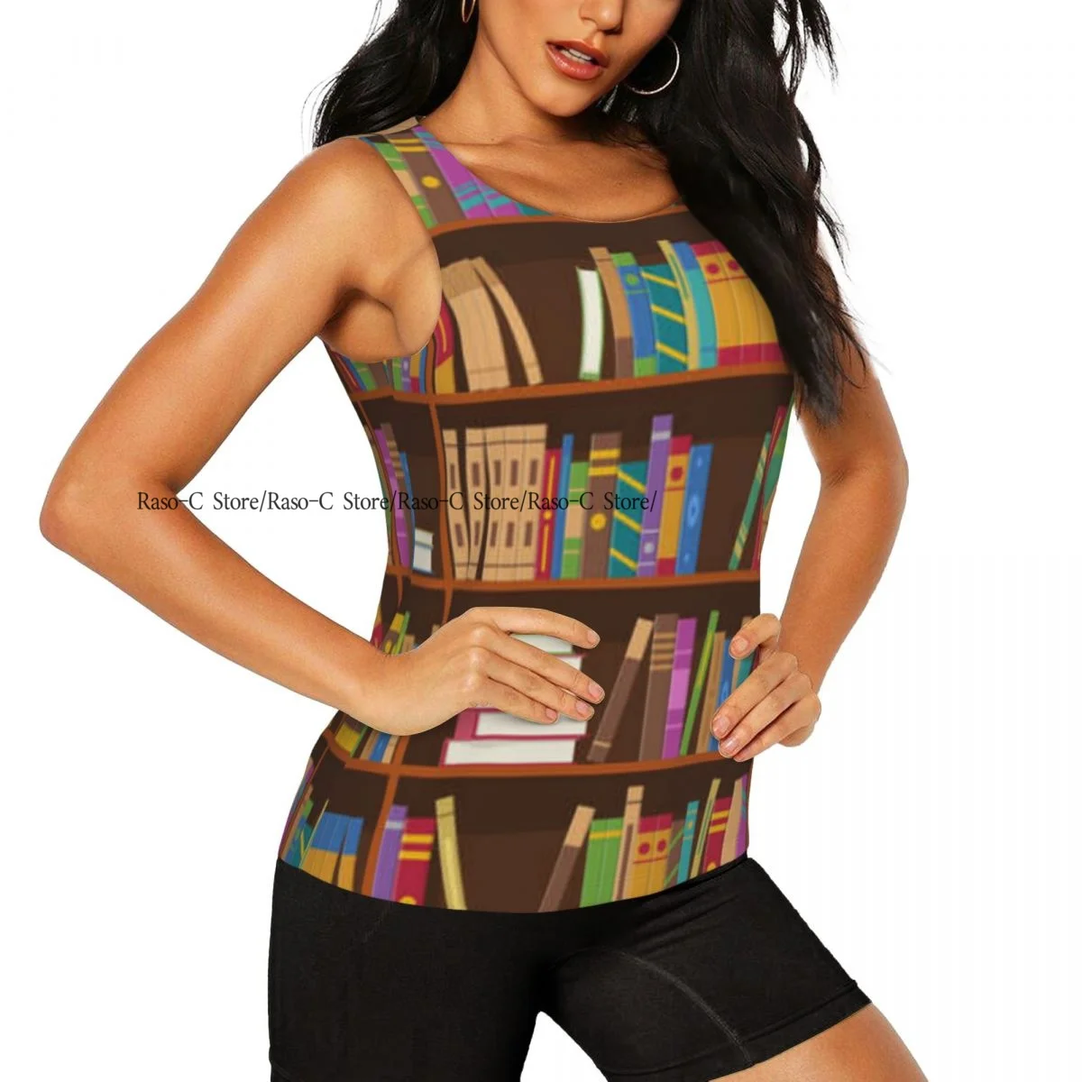 Women's Workout Tank Tops Quick Dry Sleeveless Athletic Shirts Books On Shelves Pattern Gym Yoga Tops