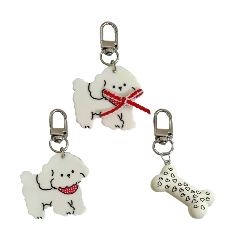 Adorable Dog/Bone Keychain Charm Fashionable Keyring Accessory Gift for Ladies C1FC