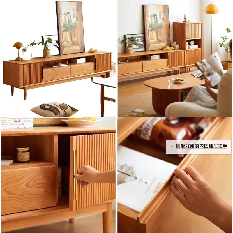 Nordic Solid Wood TV Cabinet Simple Audio Visual Console Log Apartment Floor Storage Locker Japanese Style Antique Sideboard