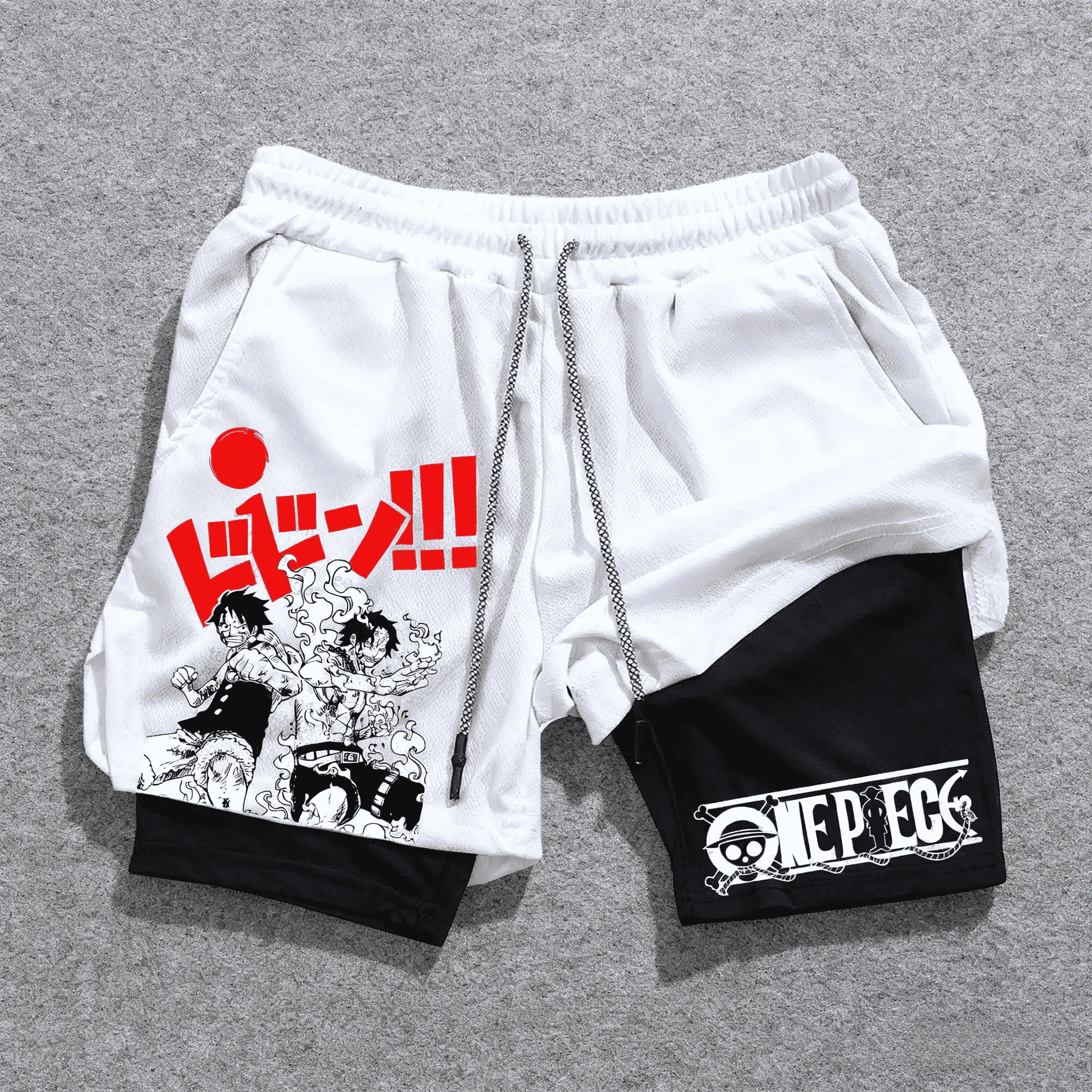 Bandai One Piece Luffy and Soron Printed Men's Double-layered Shorts 2026 Summer Loose, Breathable and Sporty Fashion Shorts