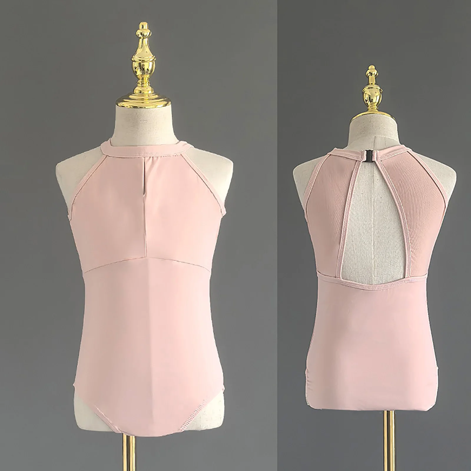 Kids Girls Two-piece Ballet Dance Outfit Keyhole Front Cutout Back Press Button Crotch Leotard with Layered Organza Skirt Set