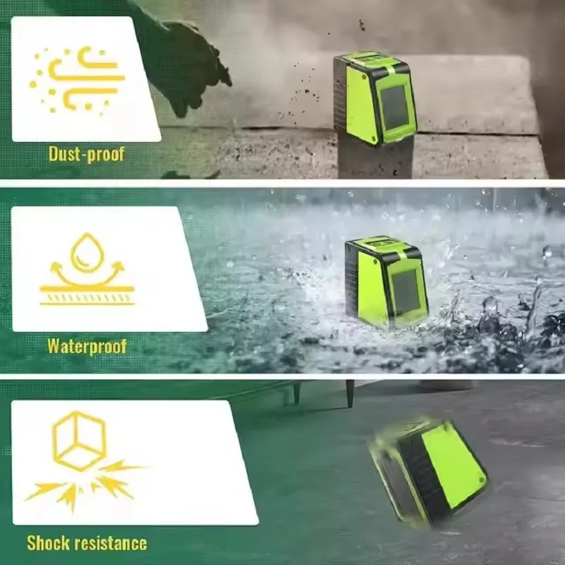 2 خطوط مستوى الليزر الأخضر التسوية الذاتية الصغيرة مع صمام ثنائي مزدوج متقاطع أفقي عمودي