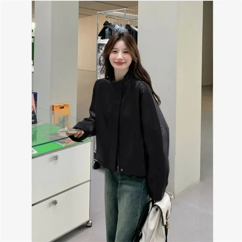 Herbst NewFashion Frauen Leder Jacke Kurzen Mantel Motorrad Oberbekleidung Top Weibliche Streetwear PU Leder Jacken Outwear Damen
