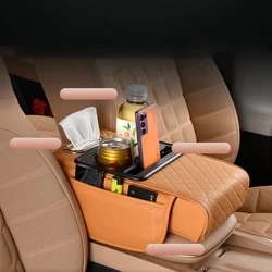 Multifunctional Thicken Car Armrest Storage Box Height Pad Leather Memory Foam Auto Center Armrest Protective Cushion Cup Holder