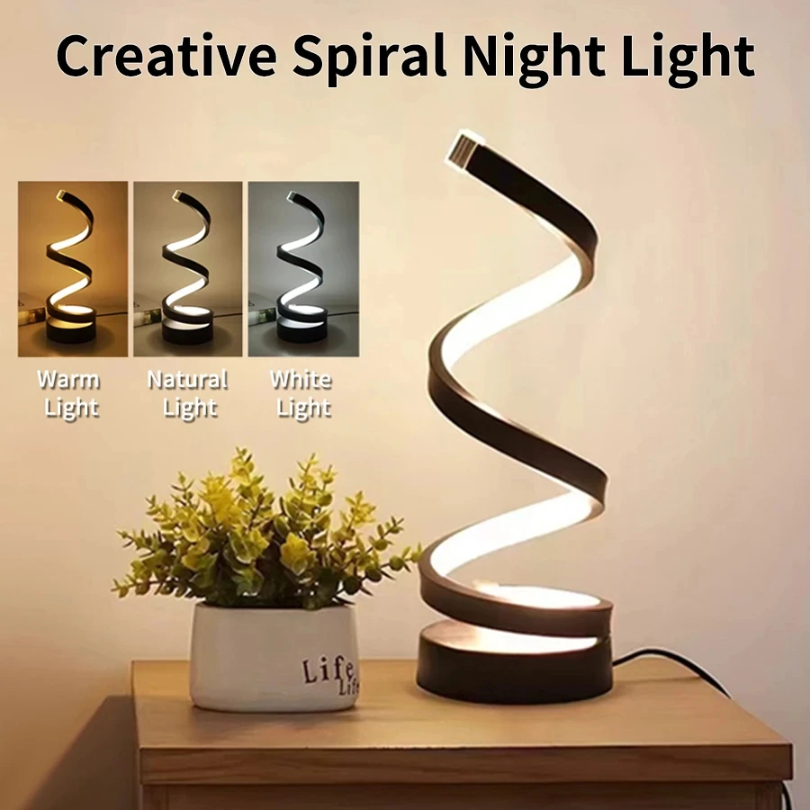 Modern LED Night Light Spiral Table Lamp Dimmable Bedside Lighting for Office Living Room Bedroom - Energy Efficient Sleep Aid