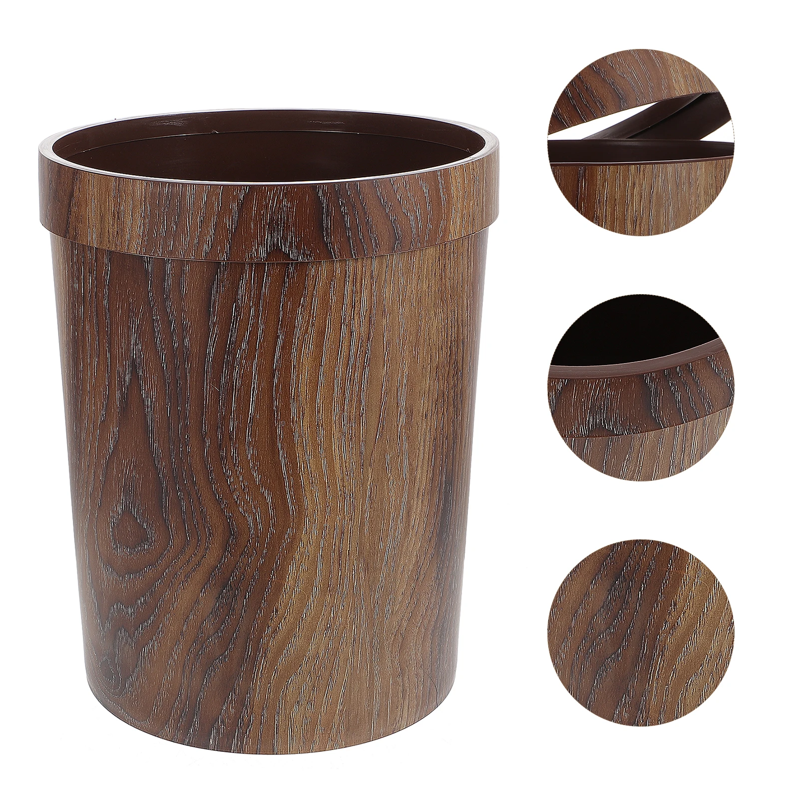 

1Pcs Trash Can Plastic Wastebasket Office Home Imitation Wood Grain Stable Non Slip Garbage Bin Fixed Bag Ring Rubbish Container