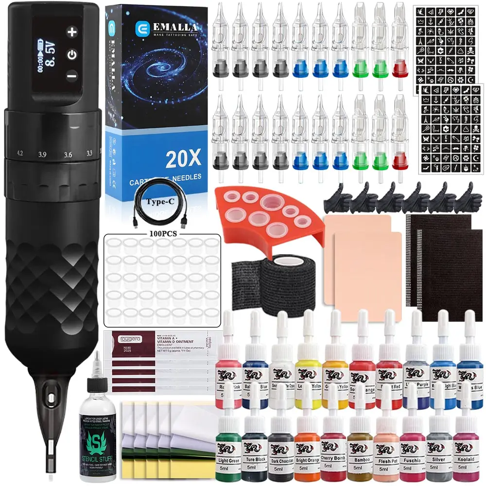 Wireless Tattoo Machine Pen Kit Ratory Tattoo Gun Set With Wireless Tattoo Power Supply For Tattoo Beginner Artist Practice Set