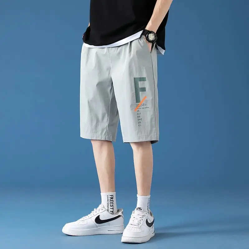 Summer Fashion Korean Casual Sports Shorts Loose Straight Men Elastic Waist Pocket Streetwear Quick Drying Wide Leg Short Pants