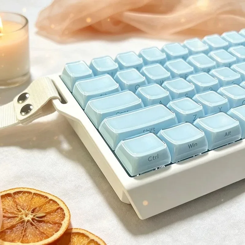 Korean English Crystal Jelly Side Front Printed Keycaps for Mechanical Keyboard 60 75 80 90 100 Layout Key Caps Pink White Blue image 3
