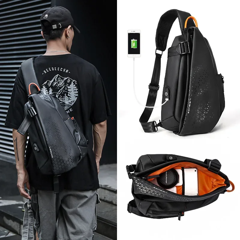 Imagem -02 - Mala de Ombro Casual Masculina com Usb Bolsa de Peito para Homens Bolsa de Grande Capacidade Mochila Masculina de Alta Capacidade Moda