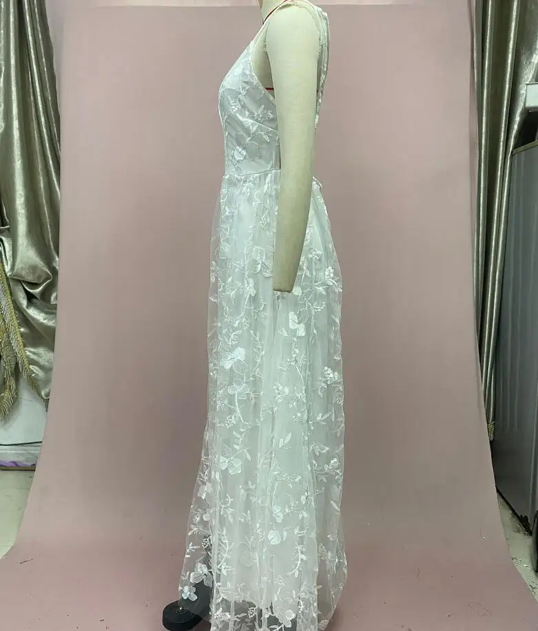 Spring And Summer New Sexy V-neck Strap Open Back Hollow Solid Color Dress For Women