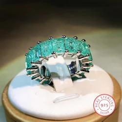 925 argento di alta qualità intarsiato Paraiba Square Princess Ring Fashion T Square Four Prong Ring per le signore fidanzamento regalo di compleanno