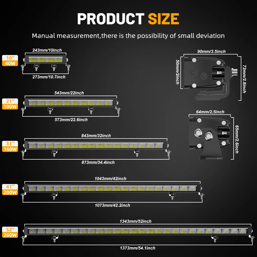 CO LIGHT-Barra de luz LED de 52 pulgadas, 12V, 4x4, fila única, haz combinado de inundación, DRL, luz de trabajo todoterreno, 24V para ATV, SUV,