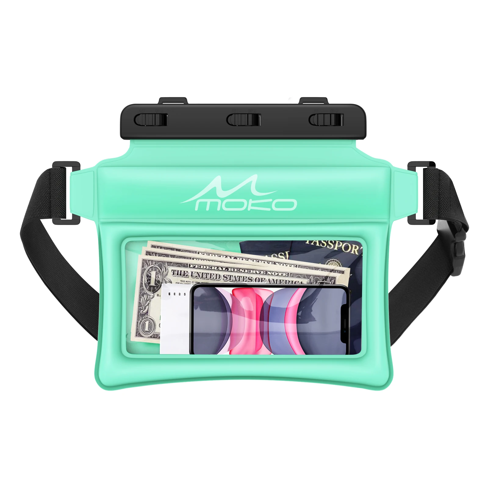 MoKo Waterproof Phone Pouch Fanny Pack,Floating Dry Bag for Swimming Kayaking Snorkeling for  iPhone 14 13 12 11 Pro Max X/Xr/Xs