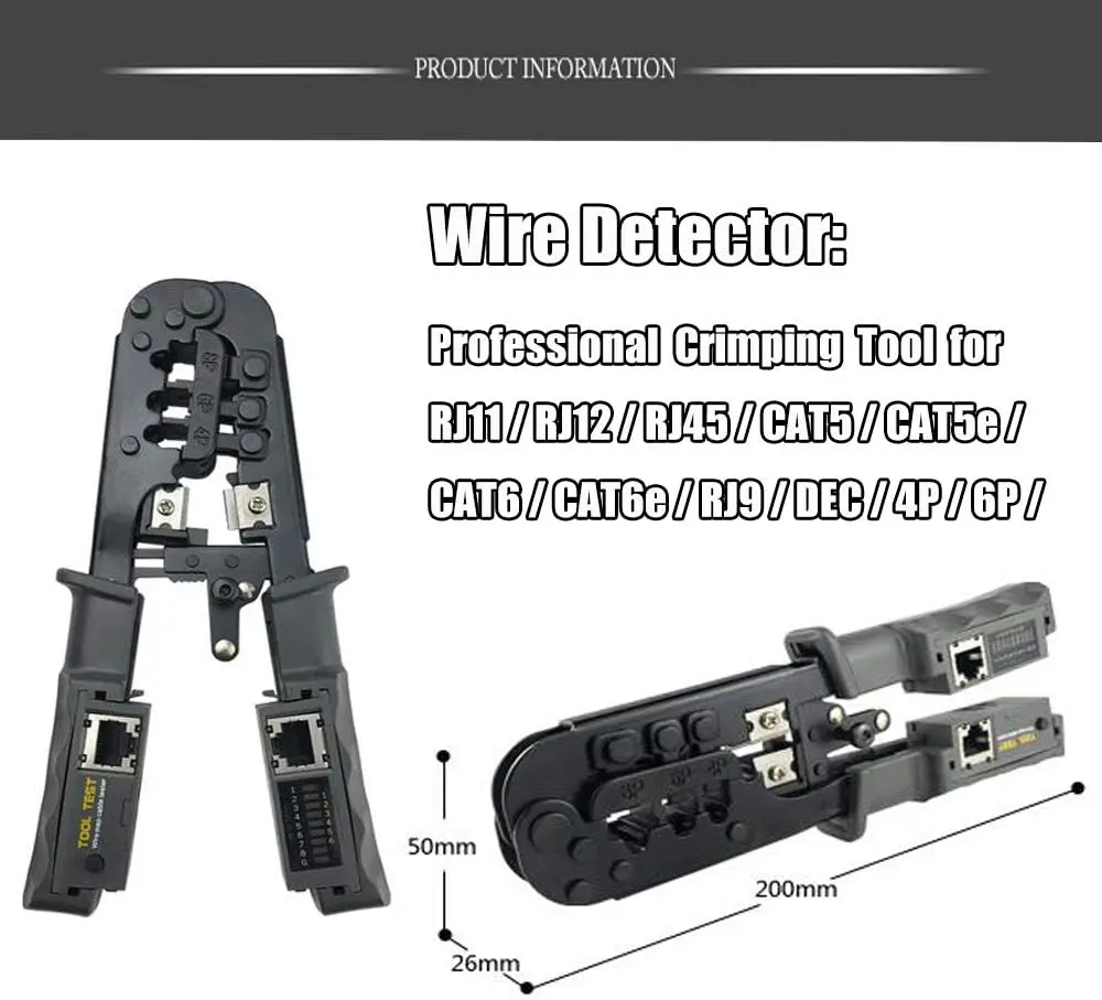 Crimping Tool RJ45 Crimp Tool Set for RJ11/RJ12 Pass Through Cat5 Crimper Cat6 with 50PCS Connectors