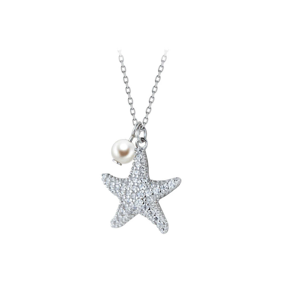 Modian Marine Life Adjustable Necklace for Women Shiny Zircon Starfish Pearl Sterling Silver 925 Pendant Necklace Fine Jewelry