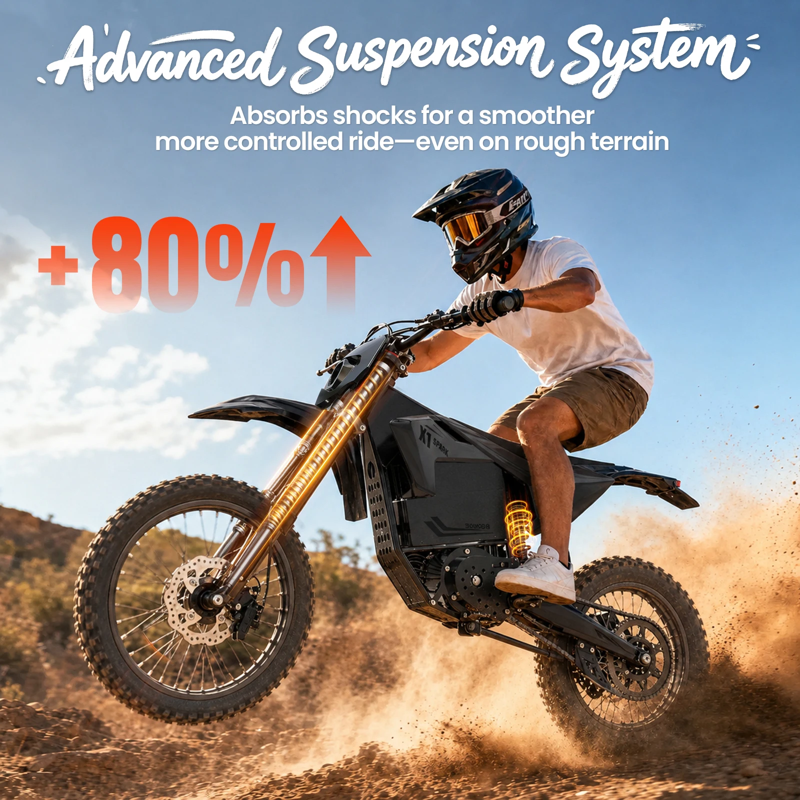 QRONGE X1 Spark L Electric Dirt Bike, 4500W Peak Electric Bicycle, 60V 28.8Ah Up to 50MPH & 60 Miles Electric Motorcycle, Full Suspension 17"/14" Off-Road Tire E-Dirt Bike for Adults Teens 1-Year Warranty - view 4