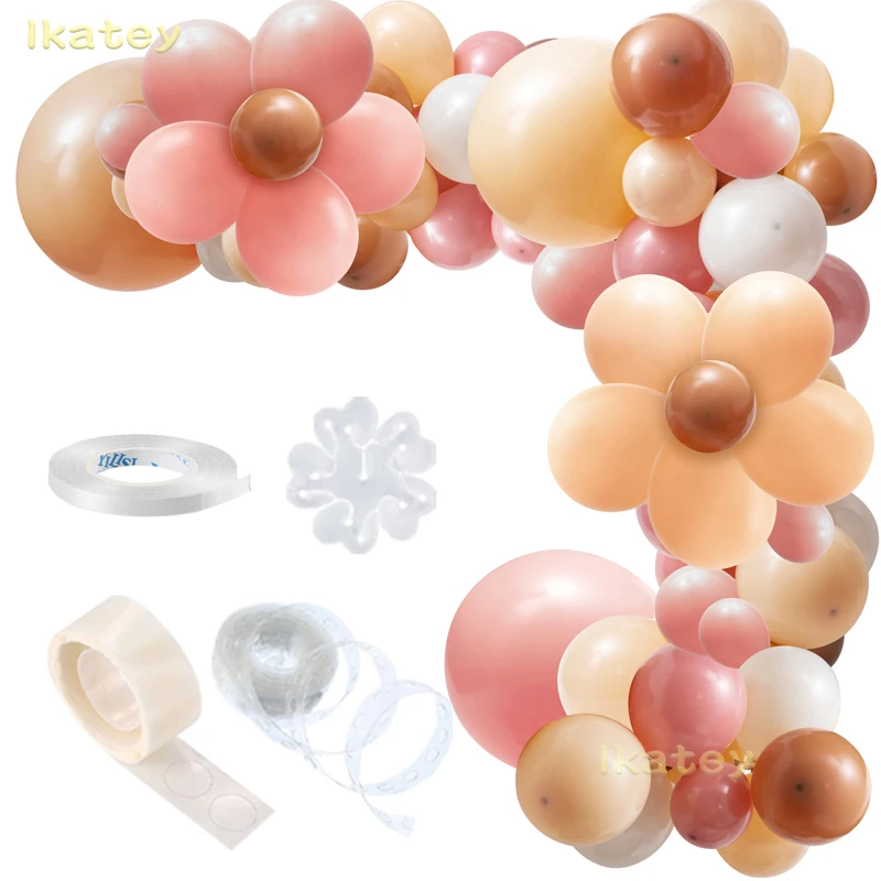 128Pcs Boho Daisy Pastel Balloon Garland Arch Kit Blush Nude Dusty Pink Brown for Baby Shower Wedding Safari Party Decoration