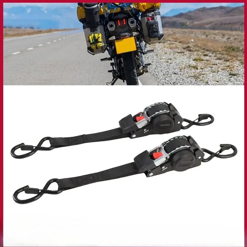 auto-retractable-ratchet-tie-down-strap-2pcs-ratchet-strap-s-hooks-stainless-steel-bolt-maximum-10ft-length-for-atv-motorcycles