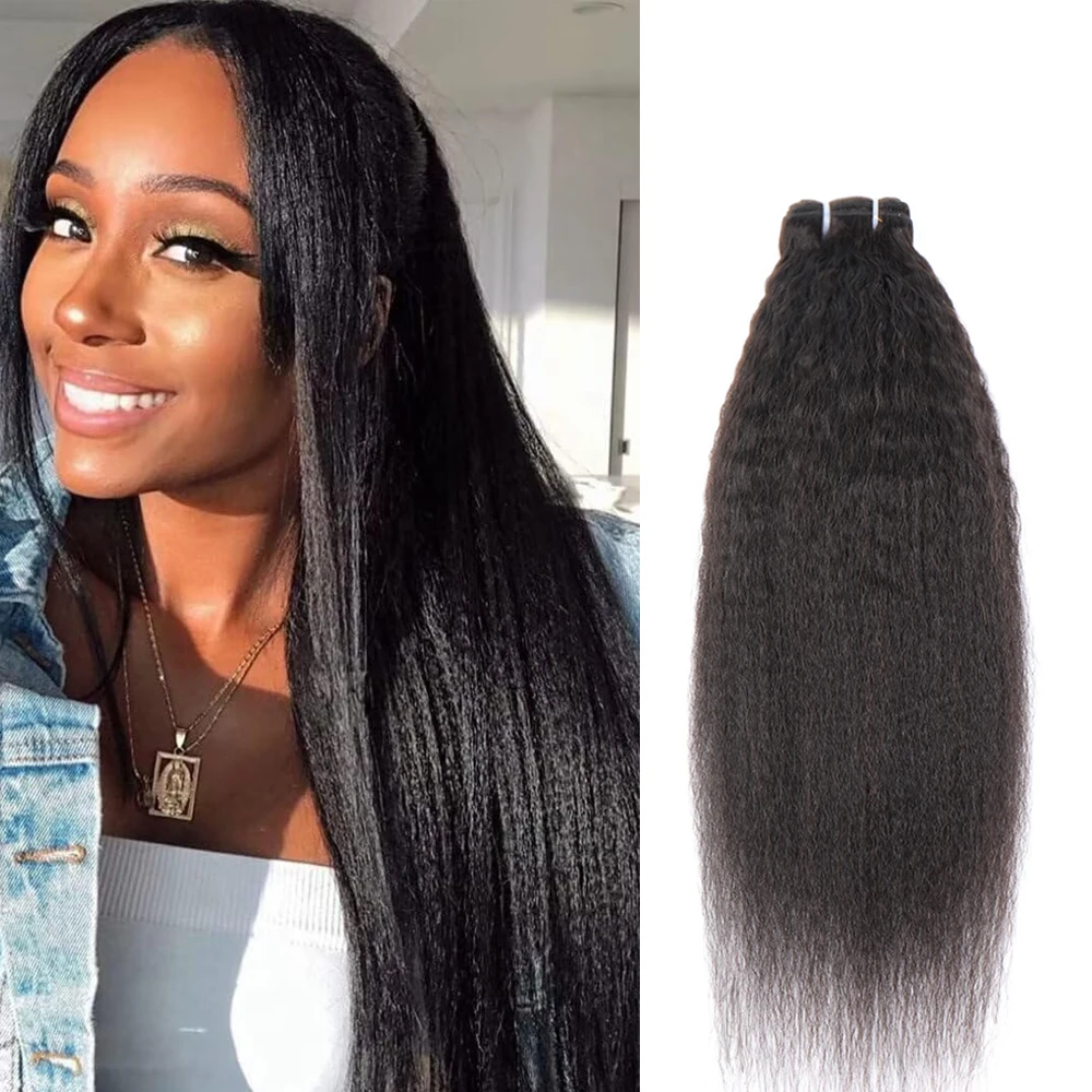 

Kinky Straight Human Hair Bundles High Quality Yaki Straight Human Hair Extensions for Women Virgin Brazilian Hair Bundles