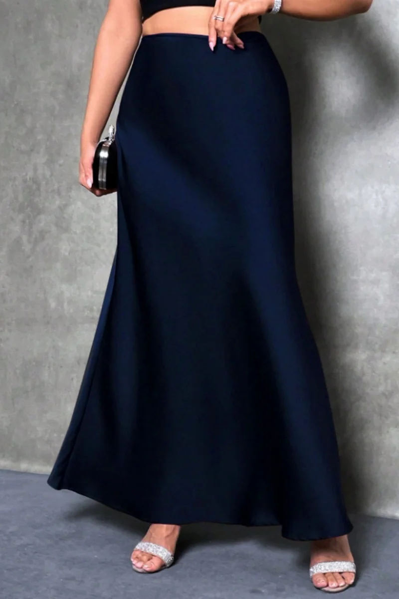 تنورة متوسطة الطول أنيقة تشبه الحرير على شكل حرف A مع خصر عالي وذيل حورية البحر للنساء في الربيع والصيف