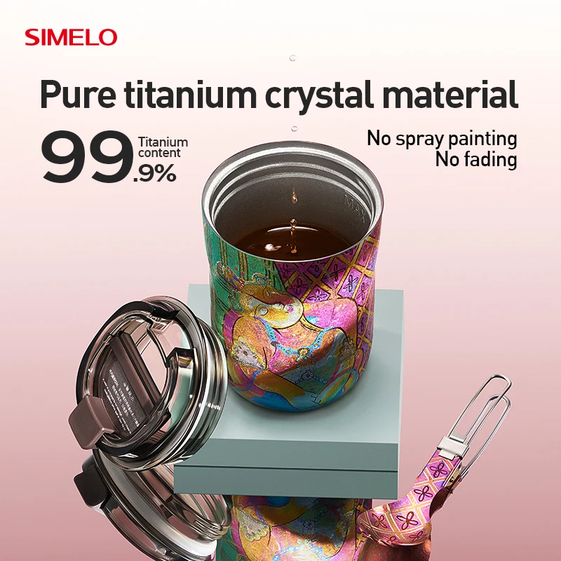 SIMELO Pure Titanium Coffees Insulated Mug Burnt Blue Handmade Customizable Picasso Series Thermos Vacuum Cup Gift Set