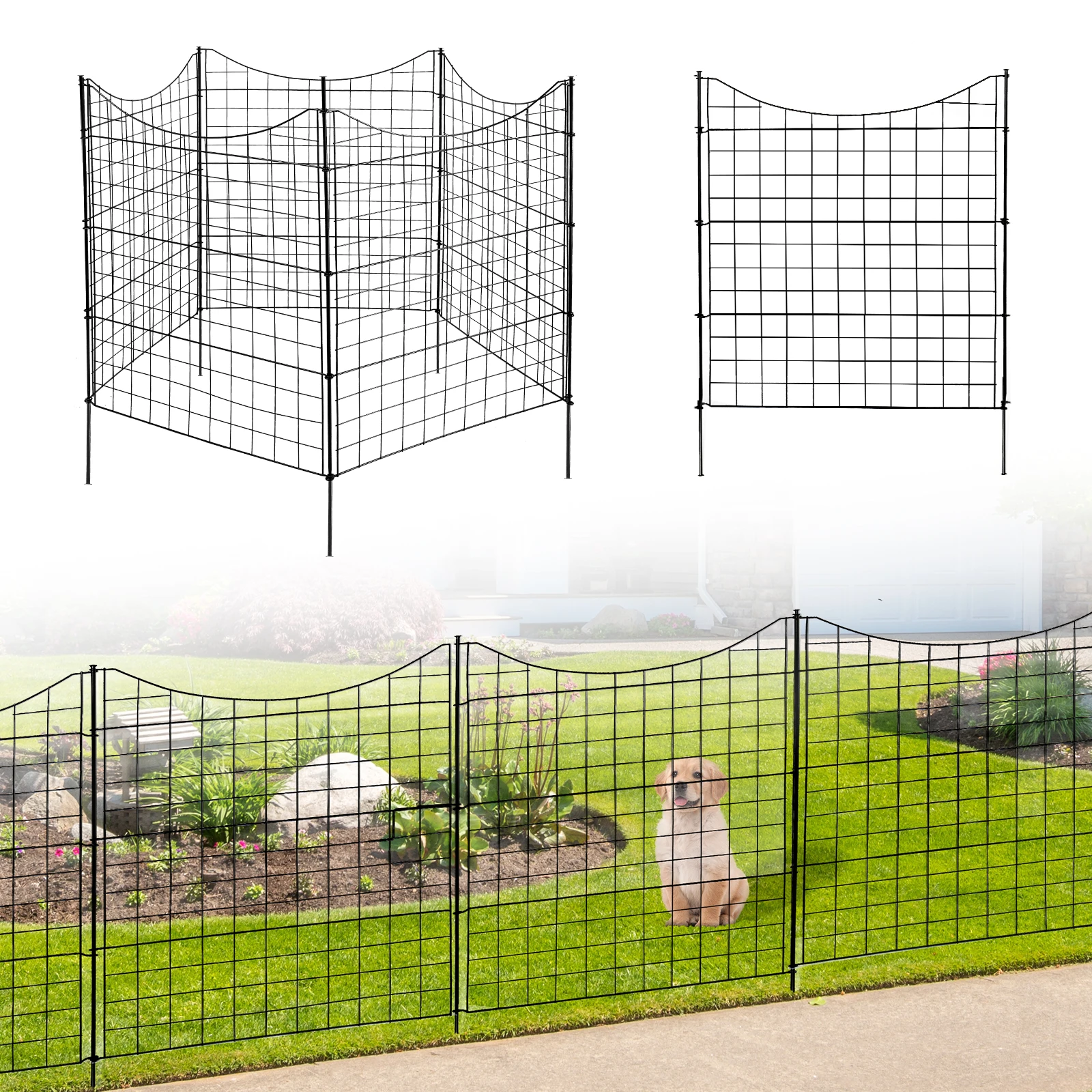 

5 Panels Metal Decorative Garden Fence 36"(L)x39"(H), Garden Temporary Border Fencing for Yard Patio Outdoor
