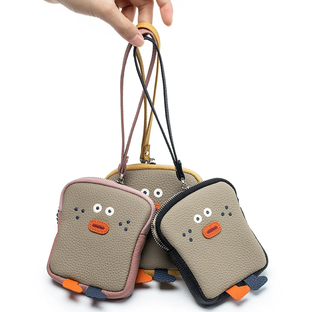 Creative Genuine Leather Wallet 2026 Women's Bag Cartoon Storage Bag Contrast Color Card Bag Portable Ultrathin Wrist Bag