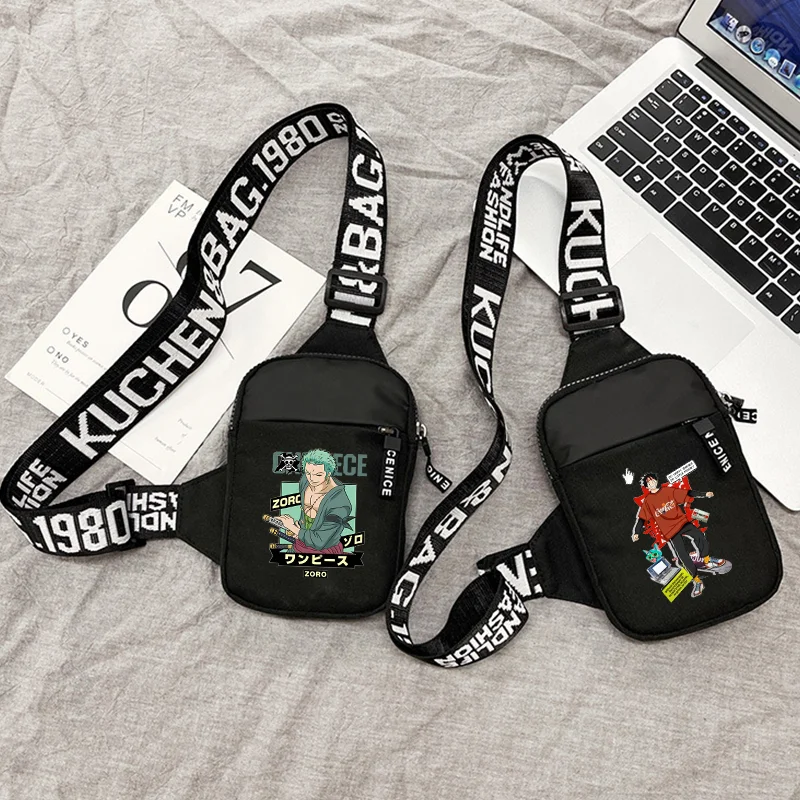 Bolsos cruzados de una pieza para mujer, Luffy Zoro, patrón de película de Anime, bolso de pecho a la moda para hombre, bolso bonito para niños, regalos de fiesta de cumpleaños