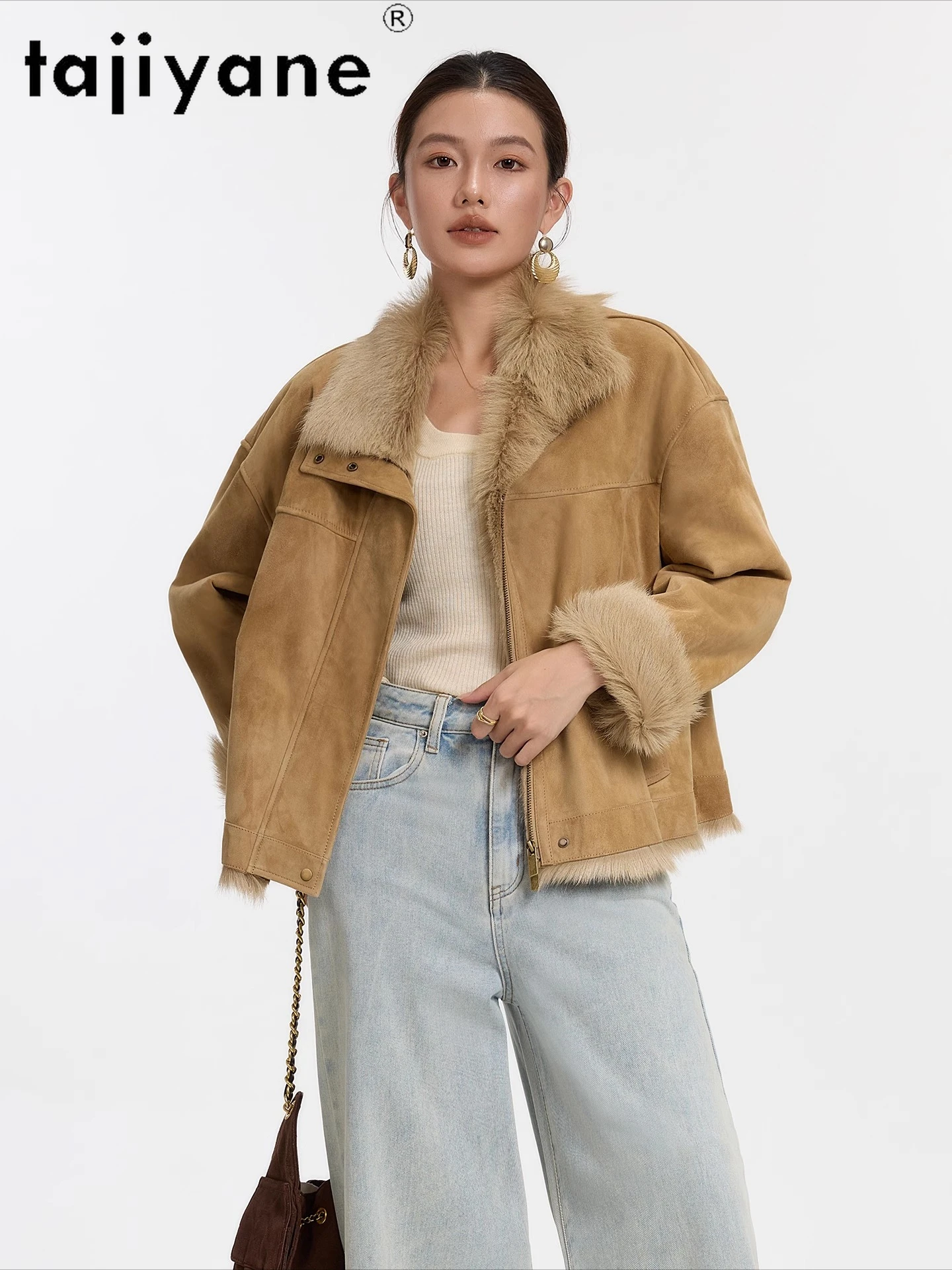 TAJIYANE Natural Tuscany Wool Sheepskin Double Faced Fur Coat Woman Luxury Real Fur Jackets 2025 Winter Women Clothes ropa mujer