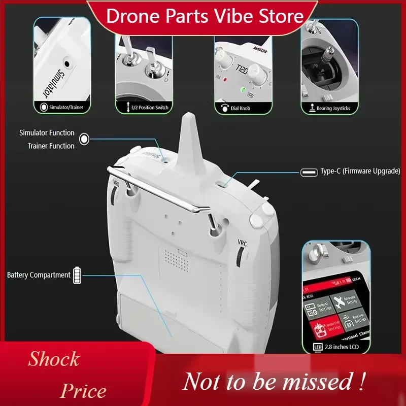 

DP RadioLink T12D 12 Channels RC Transmitter 2.4GHz with R16F Receiver Remote Controller for FPV Drone Fixed Wing Airplane Car