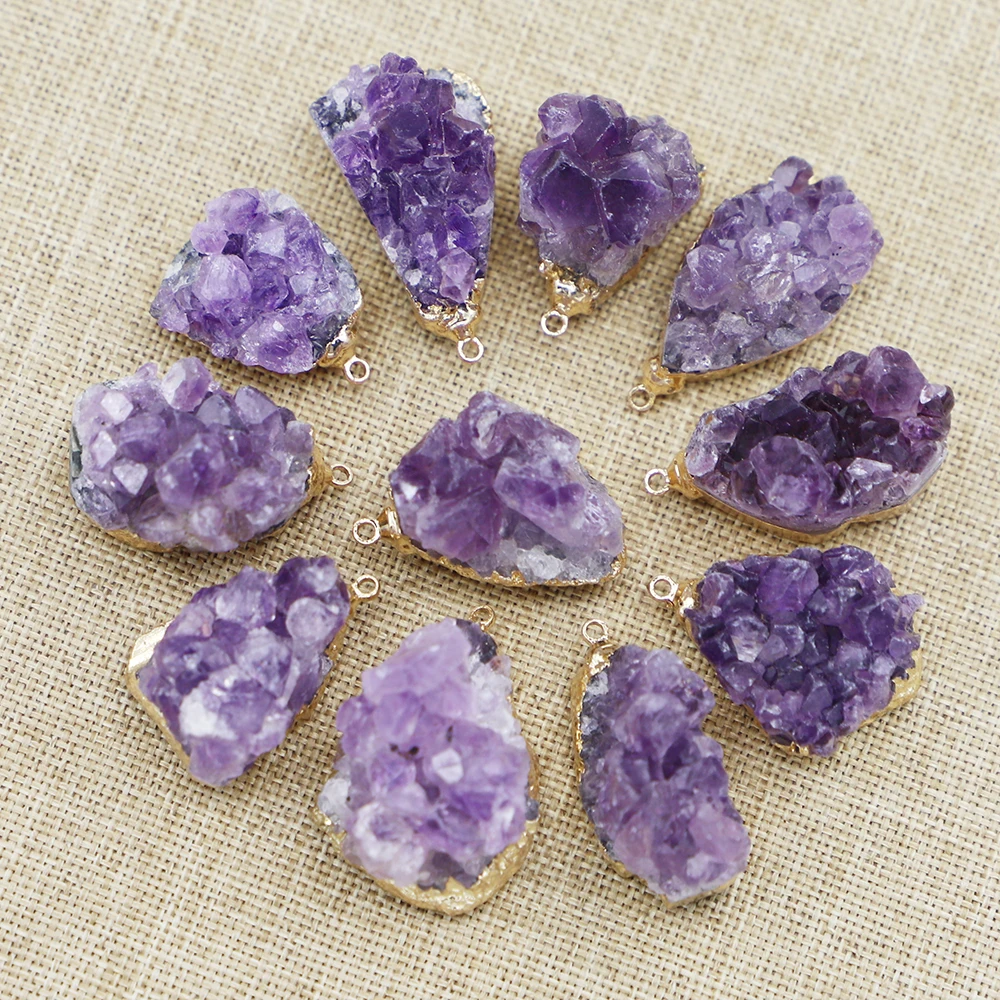 Fashion Natural Stone Irregular Pendant Uruguay Amethyst Phnom Penh Energy Healing Gemstone Necklace Chakra Halo Jewelry 6Pcs