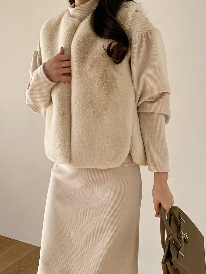 Winter Aosphere Women's Vest Luxury mat Plu Faux Fur Jaet Trendy Versatile Outerwear Soft Cozy Faionable