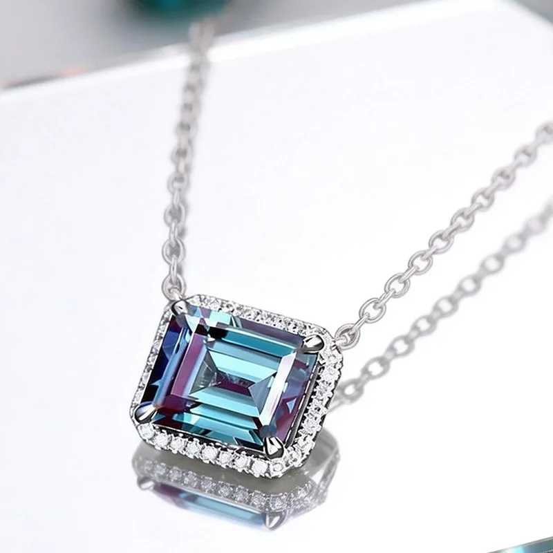 3/4/5 carat alexandrite color changing artificial sapphire rectangle shape gemstone necklace Pendant for Women