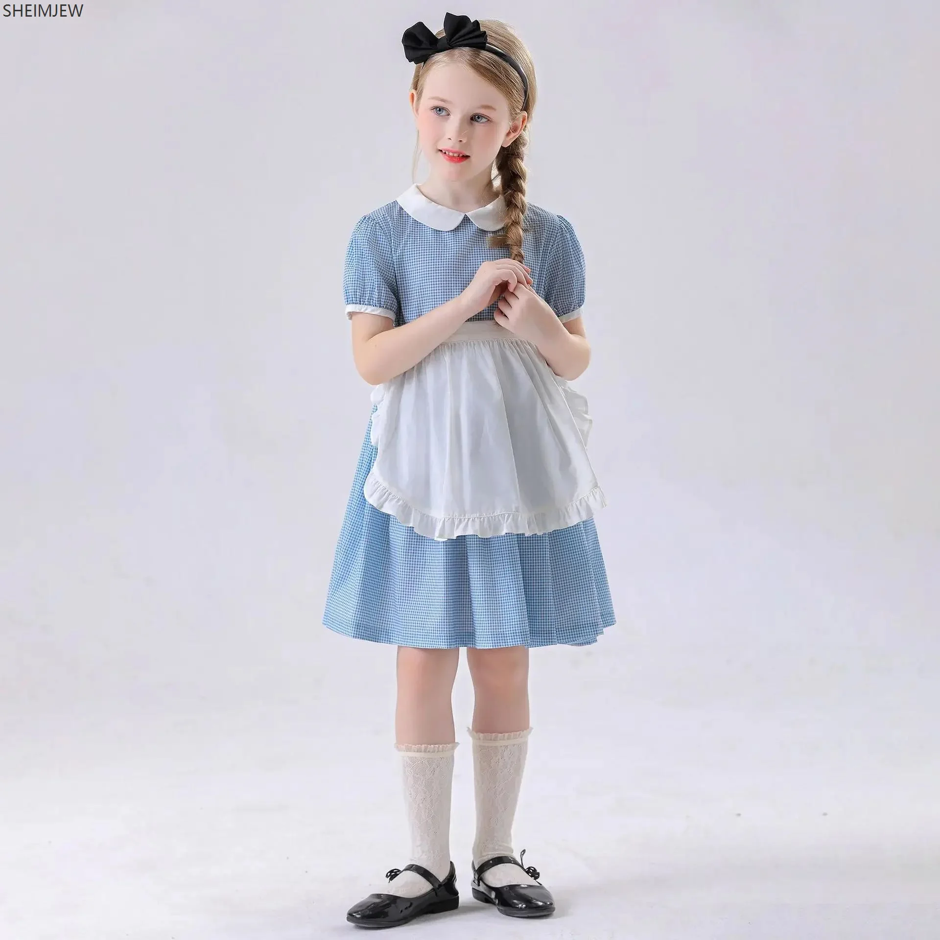 

Children's Medieval Alice Costume Girls Halloween Cute Princess Blue Plaid Dress Fancy Dress Carnival Party Performance Clothes