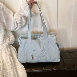 Unisex Simple Crossbody Bag Oxford Cloth Travel Carry-On Handbag Solid Color Lightweight Tote Handbag Outdoor Short Trip Bag